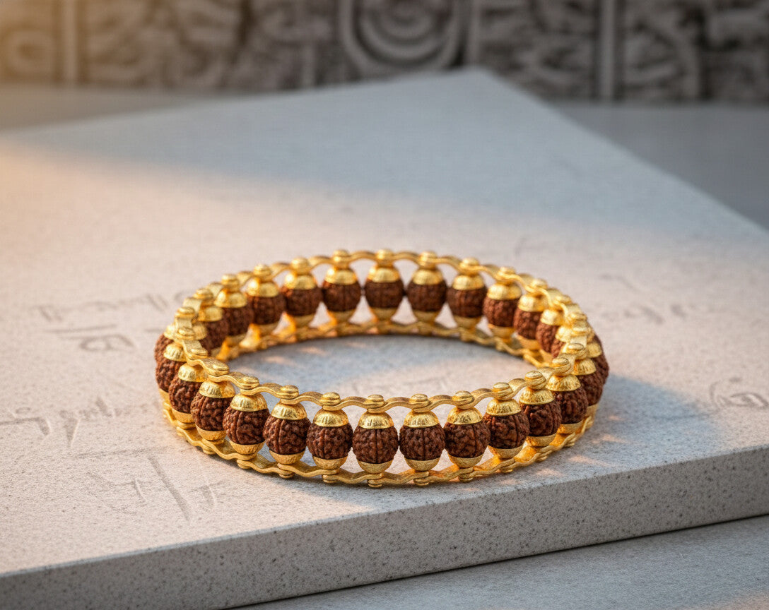 Genuine Paanch Mukhi Modern Rudraksha Bracelet With Gold Plating