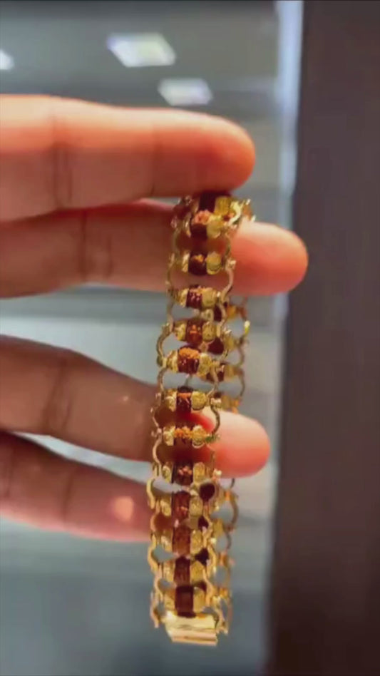 Genuine Paanch Mukhi Modern Rudraksha Bracelet With Gold Plating
